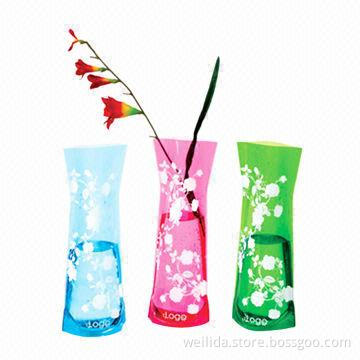 Plastic Vases with Flowers Printing Outside, Many Colors Available